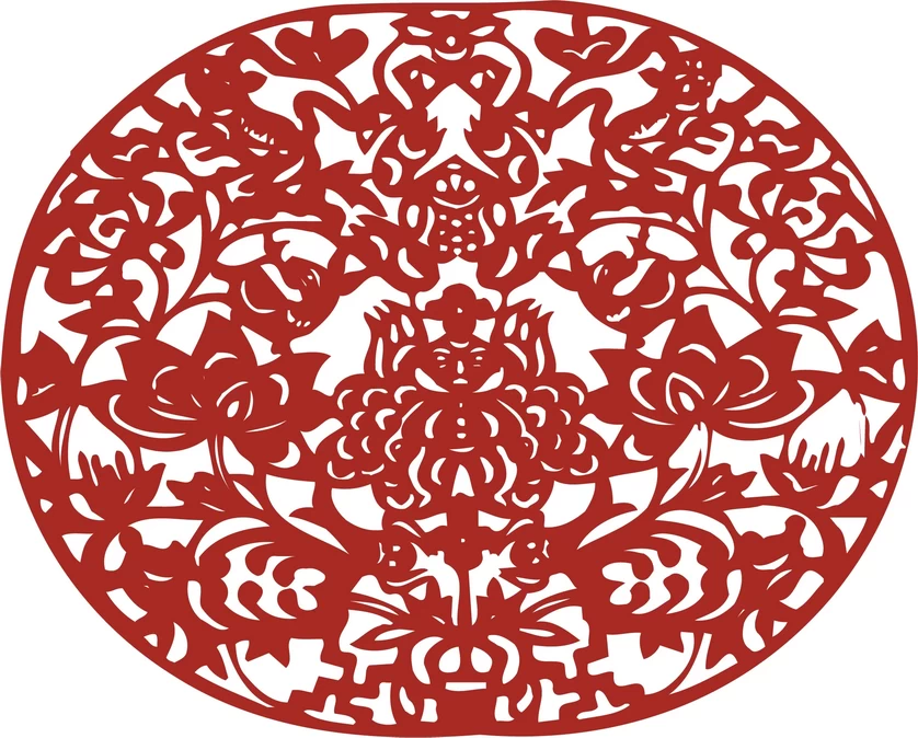 中国风中式传统喜庆民俗人物动物窗花剪纸插画边框AI矢量PNG素材【1735】
